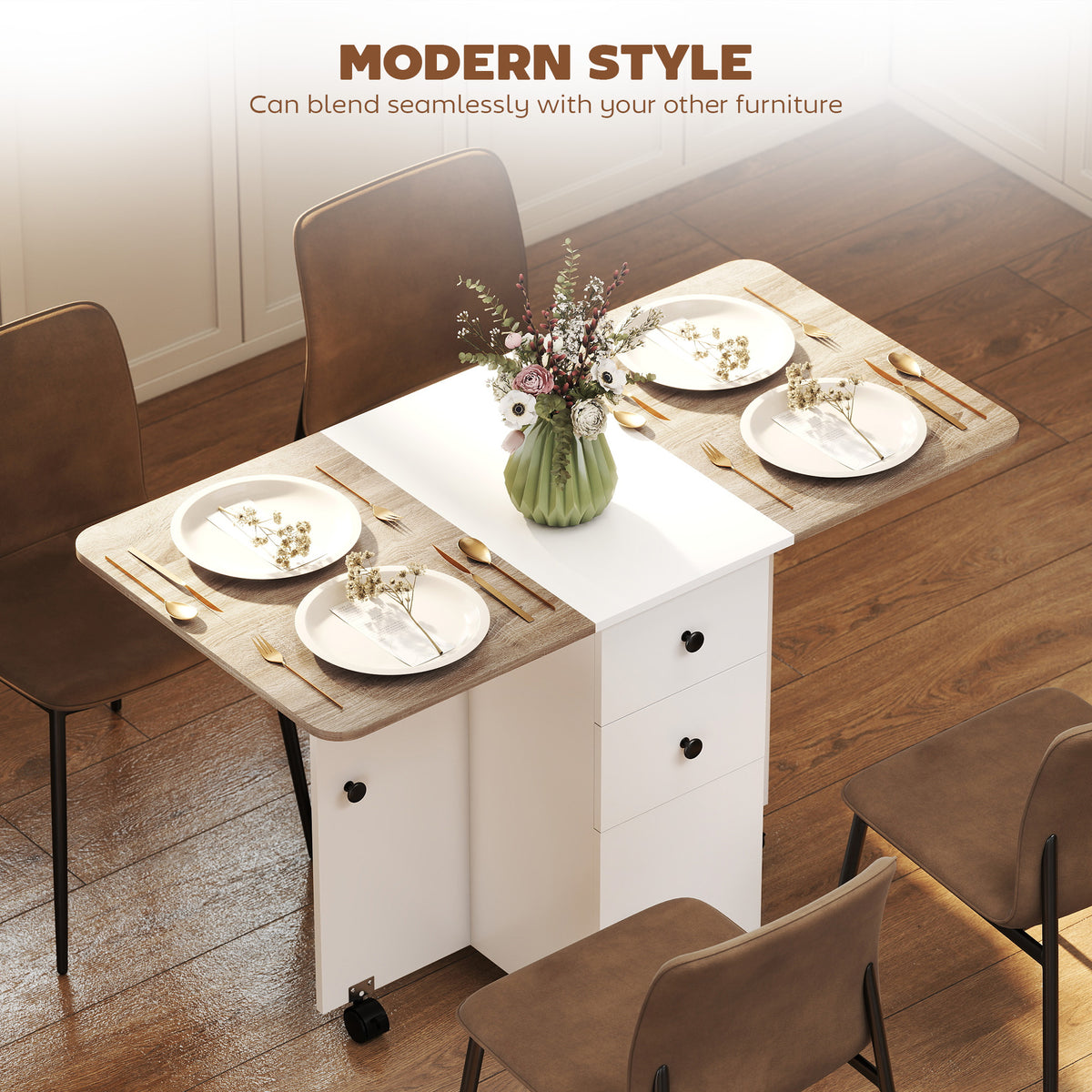 Drop leaf folding dining table with storage — Wheels