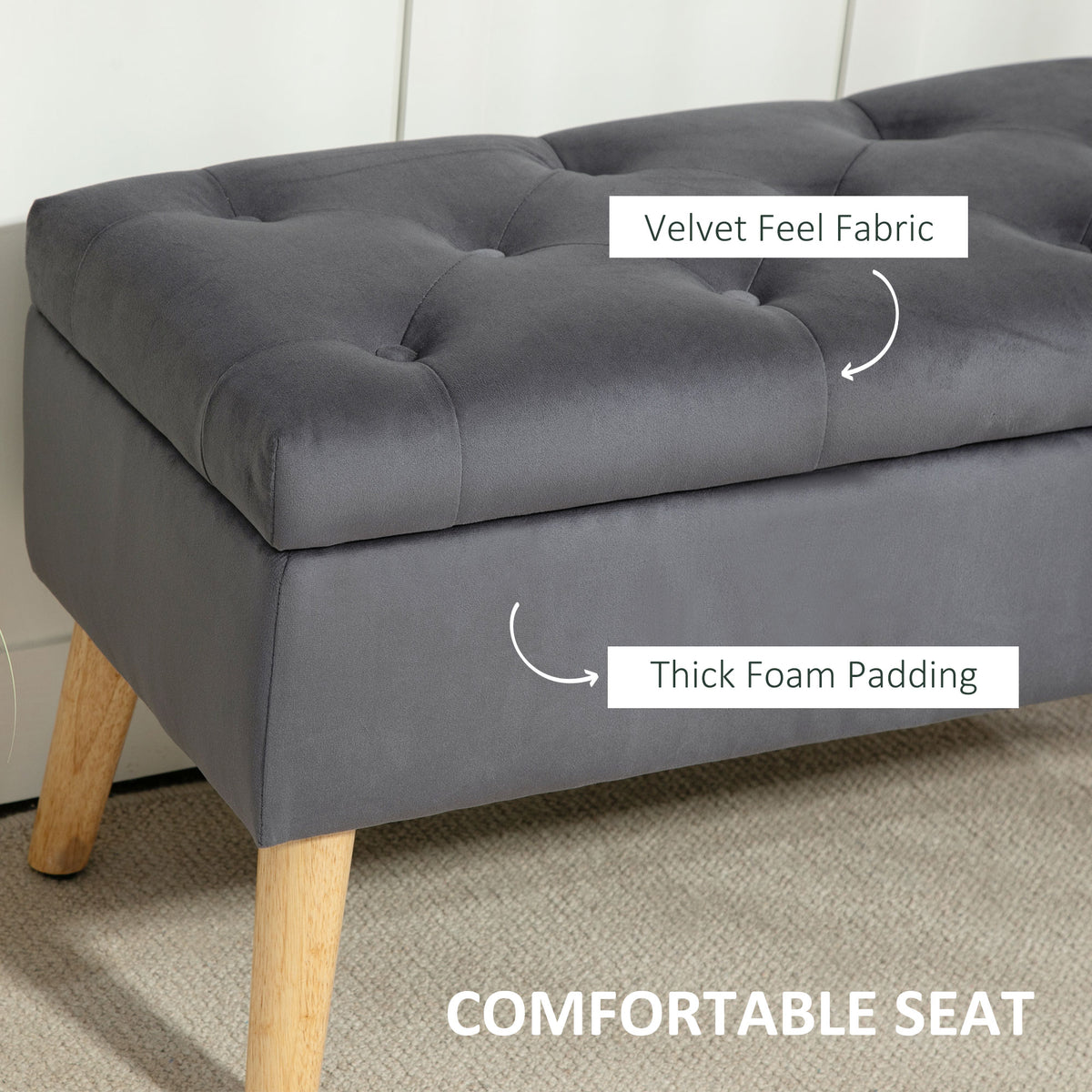 Velvet Storage Ottoman Bench with Wood Legs