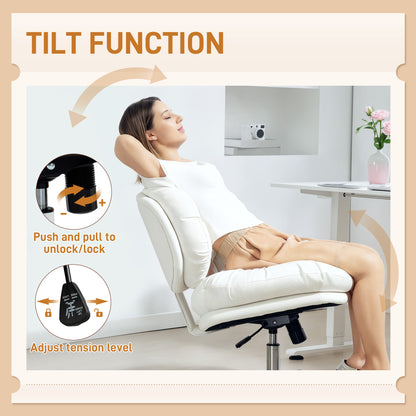 Swivel wide office chair without arms leathaire