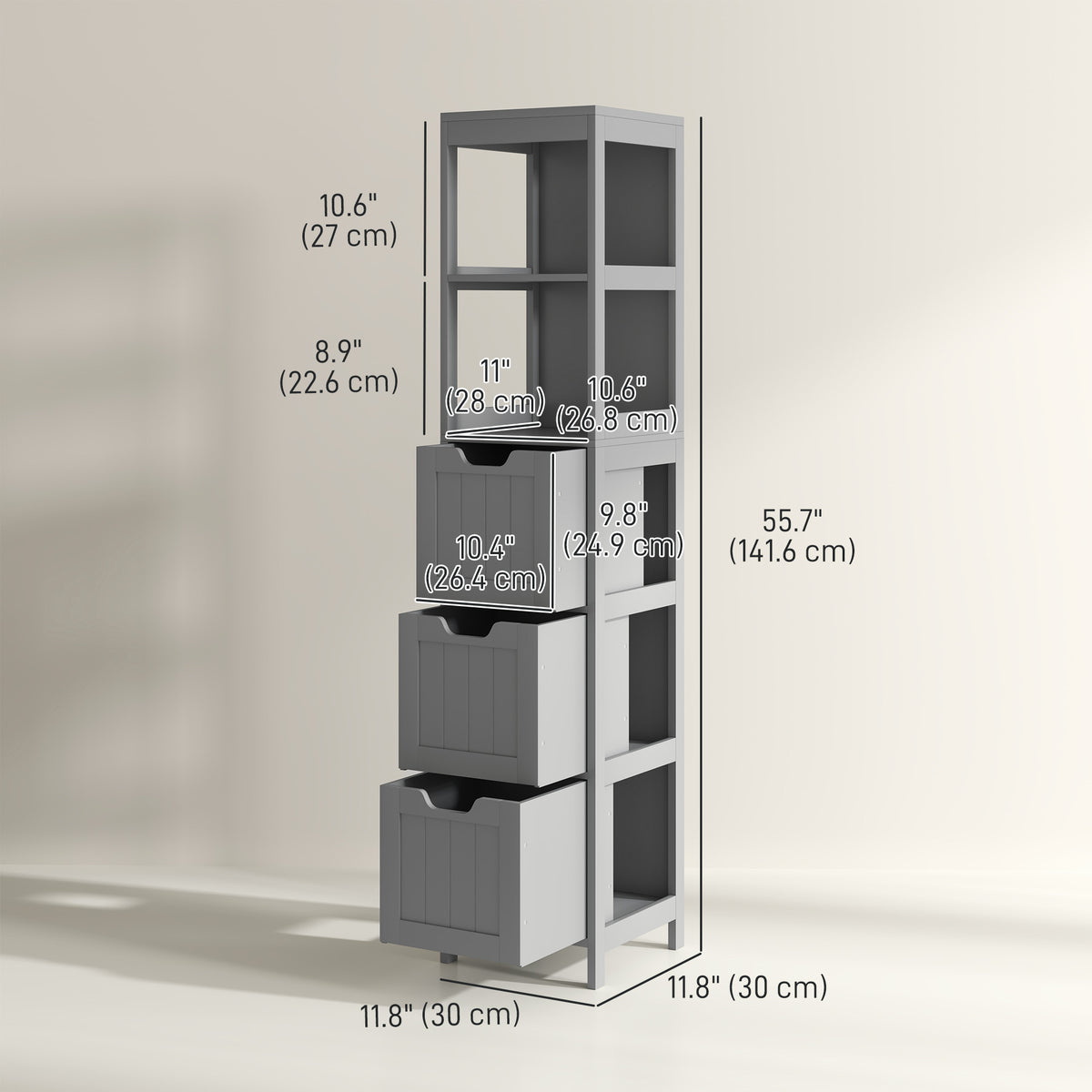 Mueble de baño estrecho autoportante con cajones