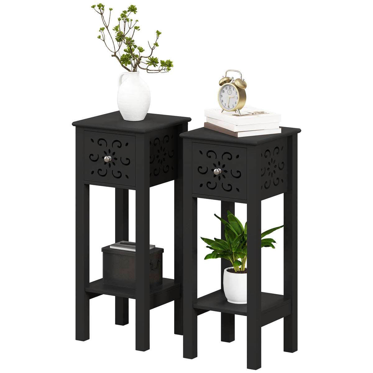 Nightstands with drawer and open shelf set of 2