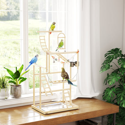 4-Layer Wooden Bird Playground Play Stand