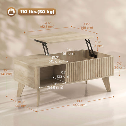 102 cm Fluted Lift Top Coffee Table