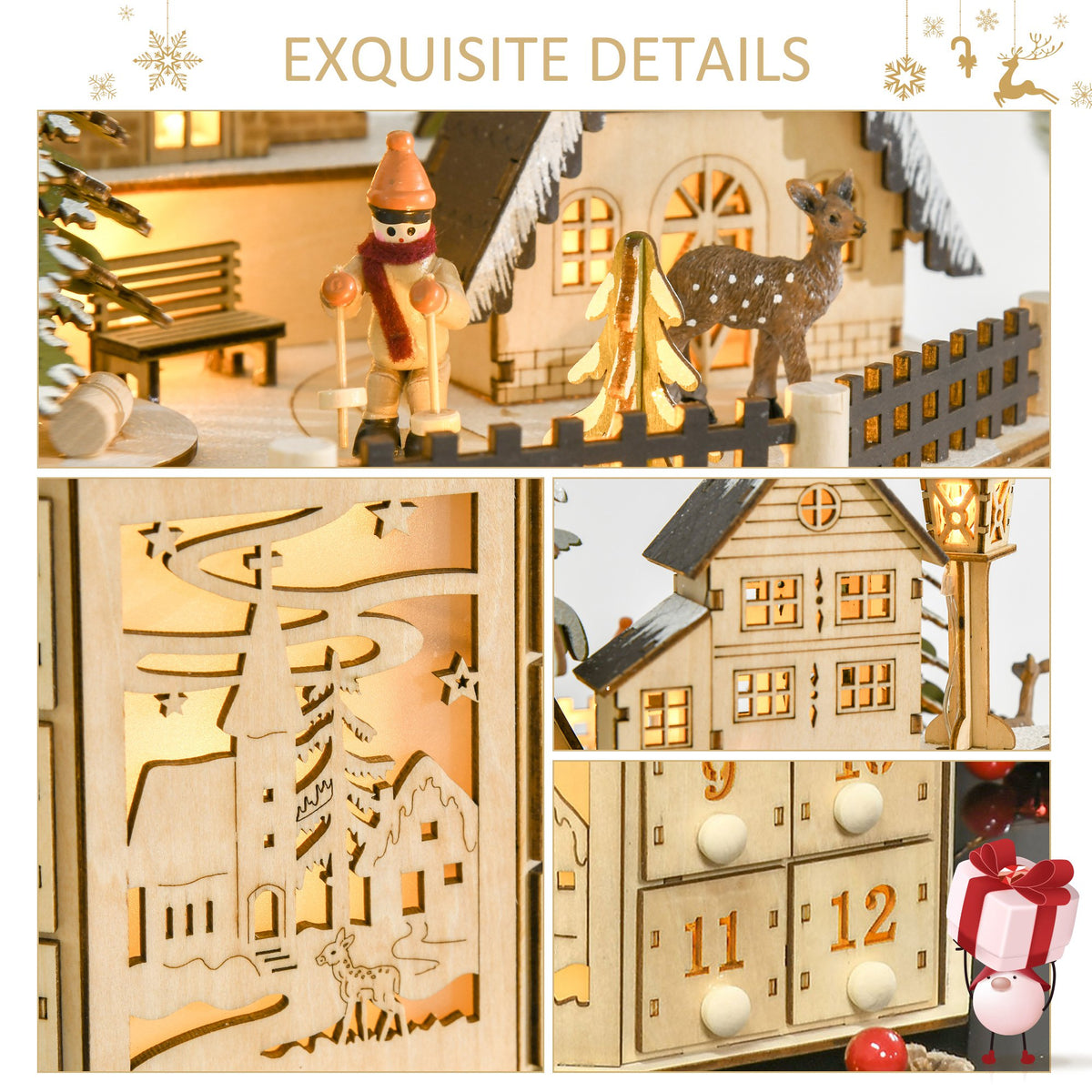 Calendario de Adviento de Madera con Luces LED