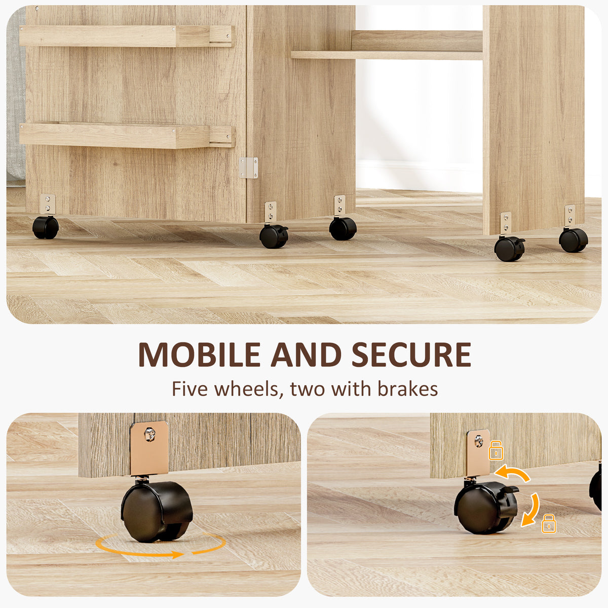Folding Sewing Cabinet with Storage and Lockable Wheels