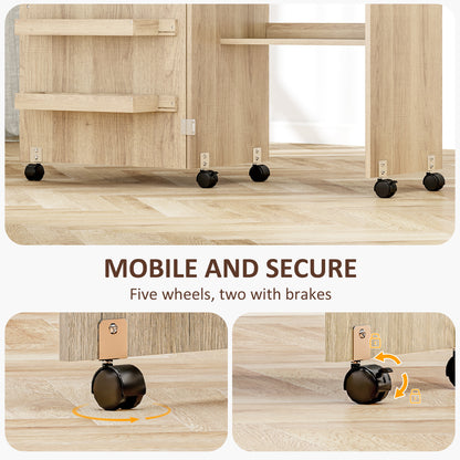 Folding Sewing Cabinet with Storage and Lockable Wheels