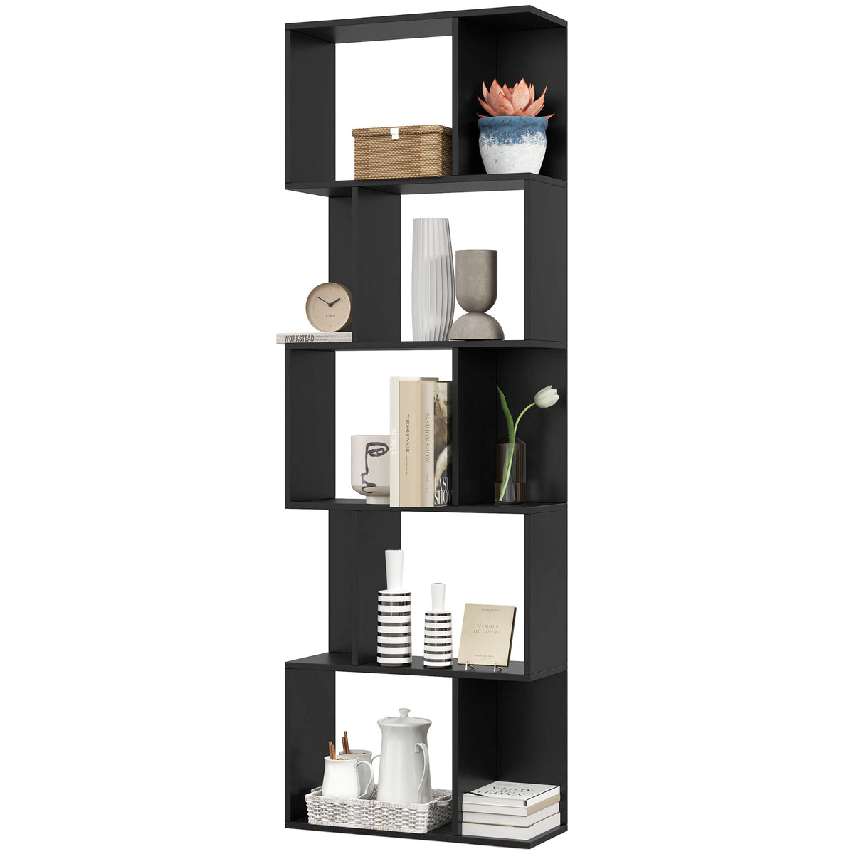 5-Tier S-Shaped Geometric Bookshelf