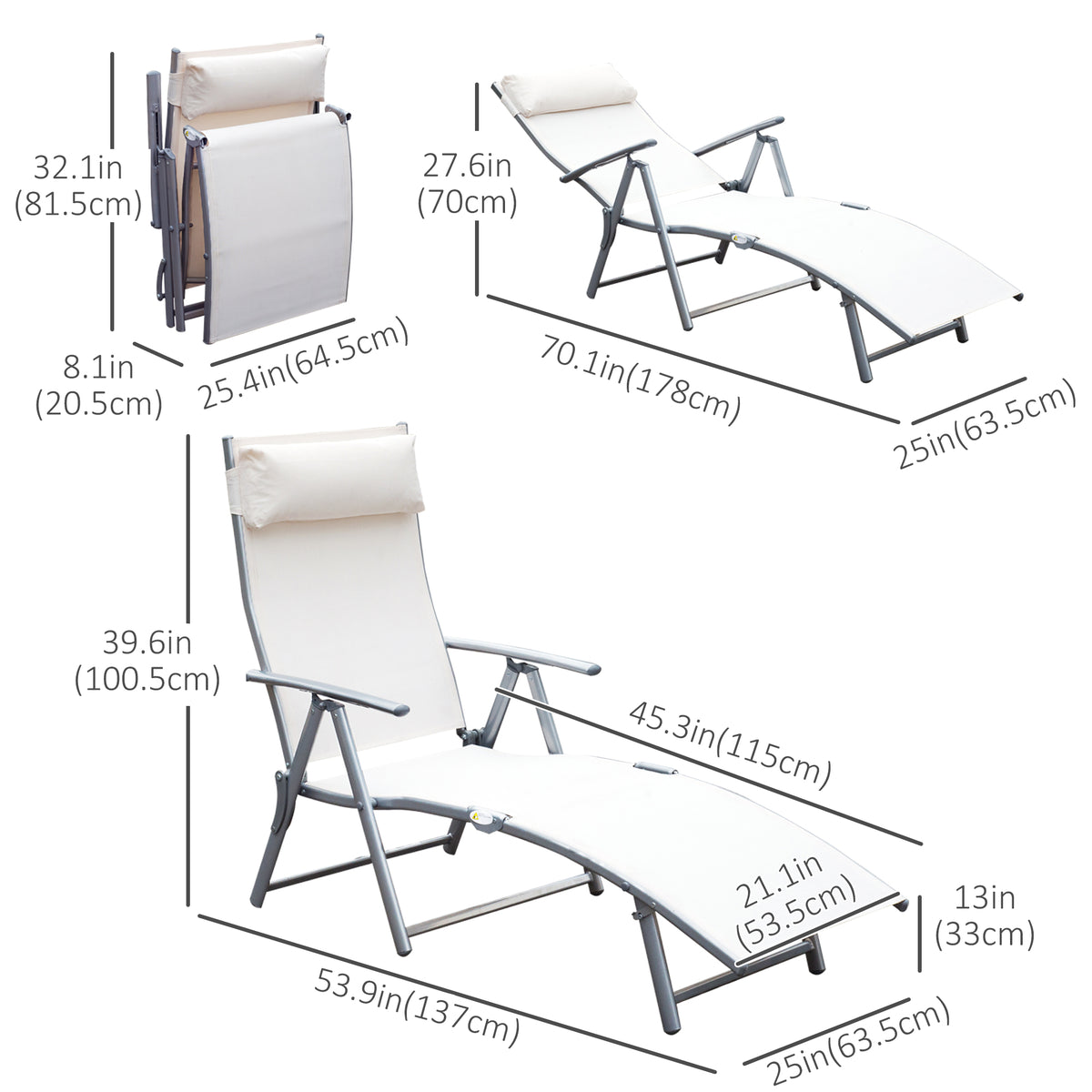 Tumbona plegable ajustable de acero — 7 posiciones