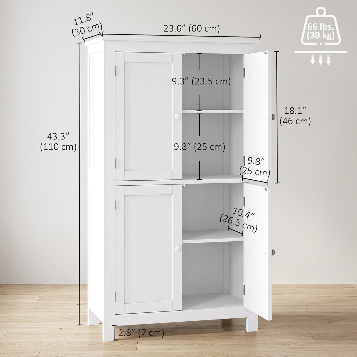Freestanding bathroom cabinet with doors