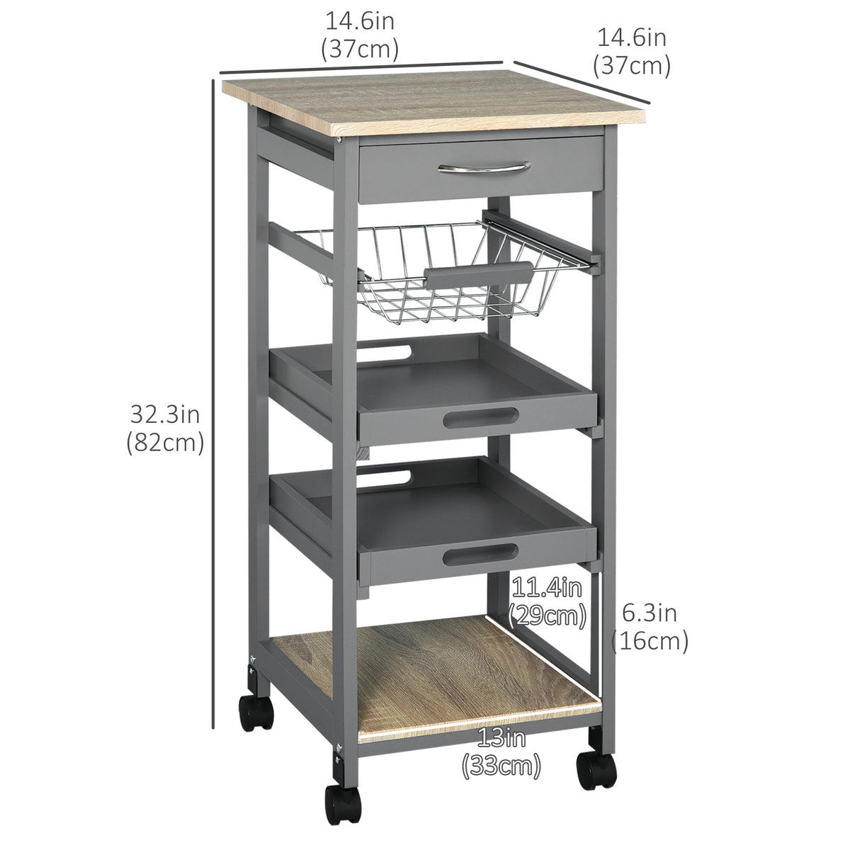 Rolling Kitchen Island Cart with Drawer and Baskets