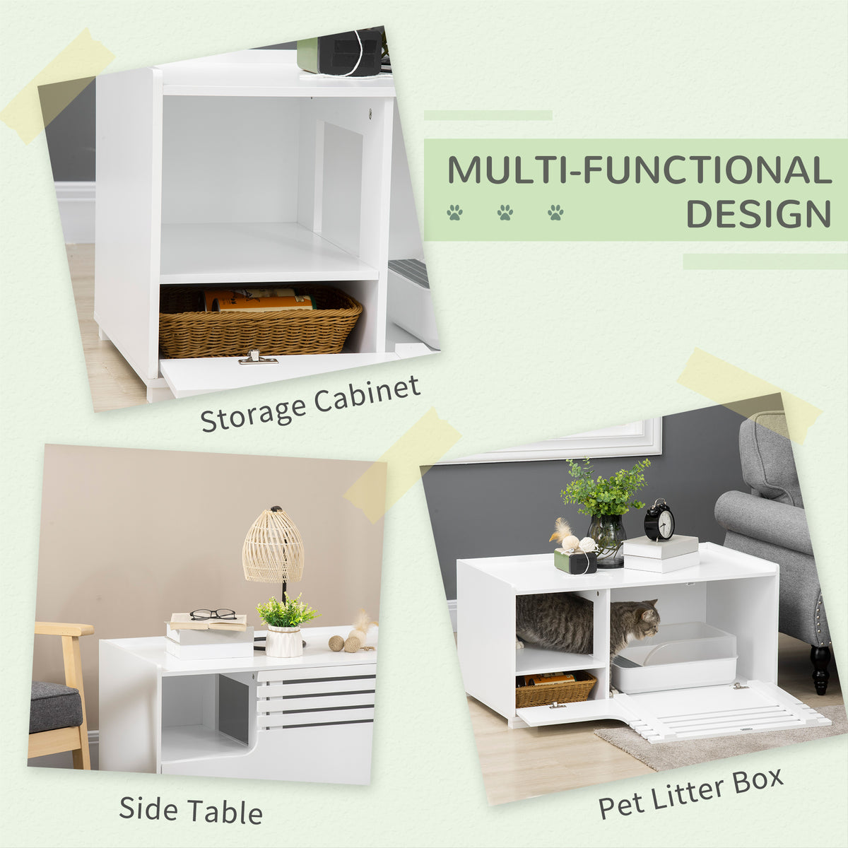 Cat litter box furniture with storage and table