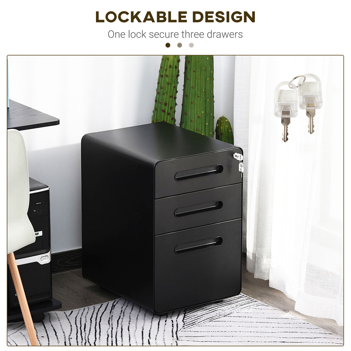 ਲੌਕ ਕੀਤੇ ਜਾ ਸਕਦੇ 3 ਡਰਾਅਰਾਂ ਵਾਲਾ ਮੋਬਾਈਲ ਸਟੀਲ ਫਾਈਲਿੰਗ ਕੈਬਿਨੈਟ