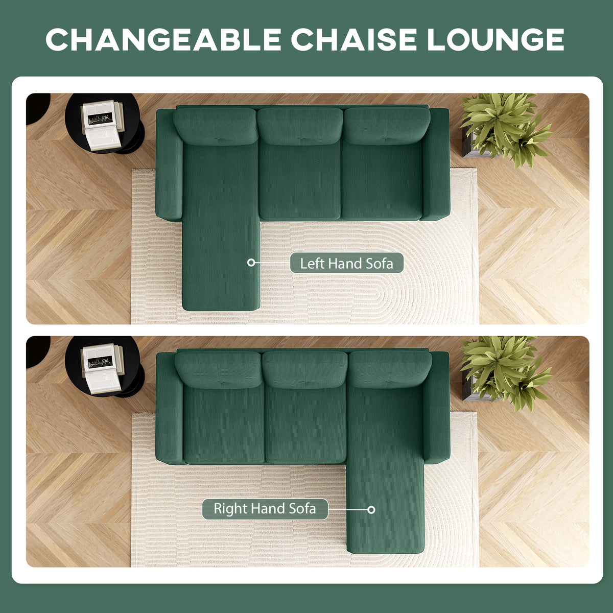 Corduroy L-Shaped Sectional Sofa with Reversible Chaise