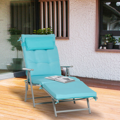 Folding Outdoor Chaise Lounger 7-Position Adjustable with Cushion