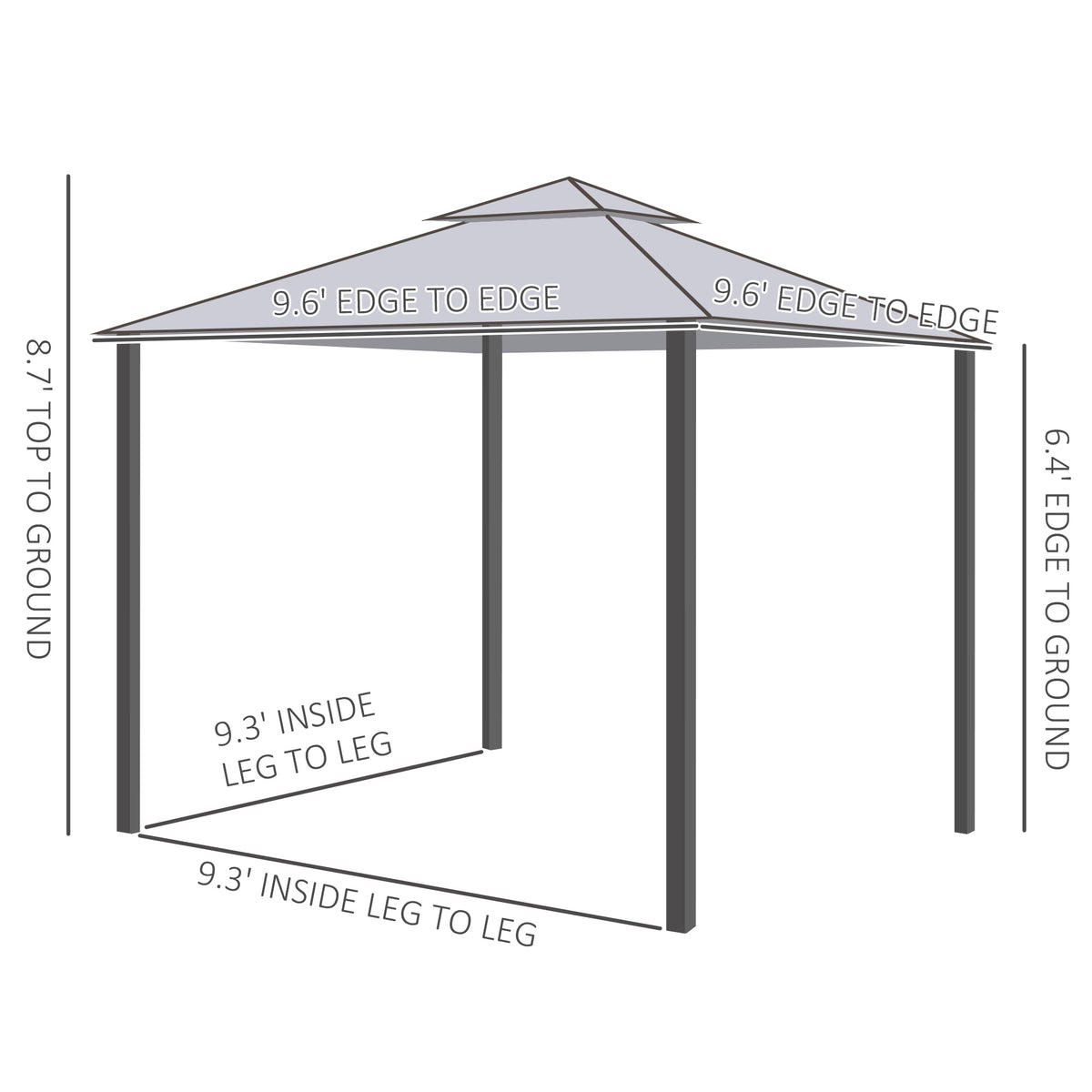 Gazebo de Patio 10x10 Pies Techo Doble
