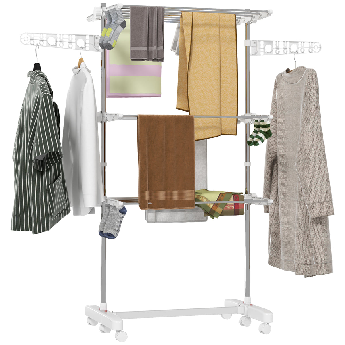 3-Tier foldable clothes drying rack stainless steel