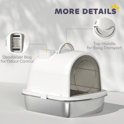Enclosed Stainless Steel Cat Litter Box with Scoop