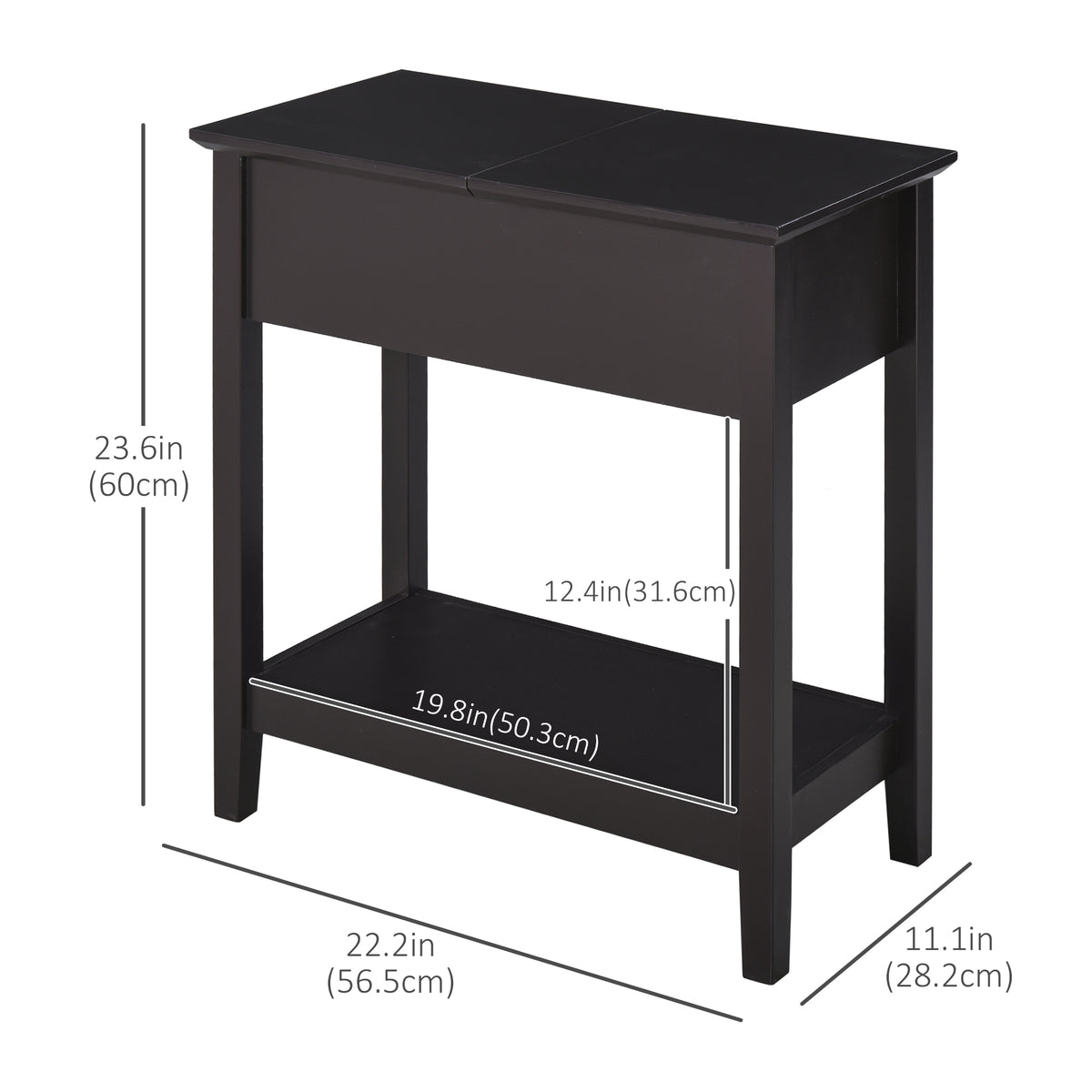 Flip top end side table with cabinet and shelf — Dark