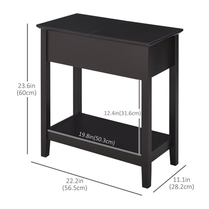 Flip top end side table with cabinet and shelf — Dark