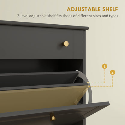 Slim Shoe Cabinet 2 Flip Drawers Adjustable Shelves 8 Pairs