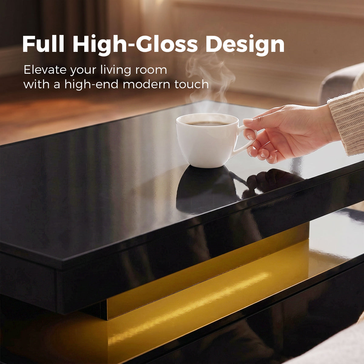 LED Coffee Table 2 Drawers High Gloss