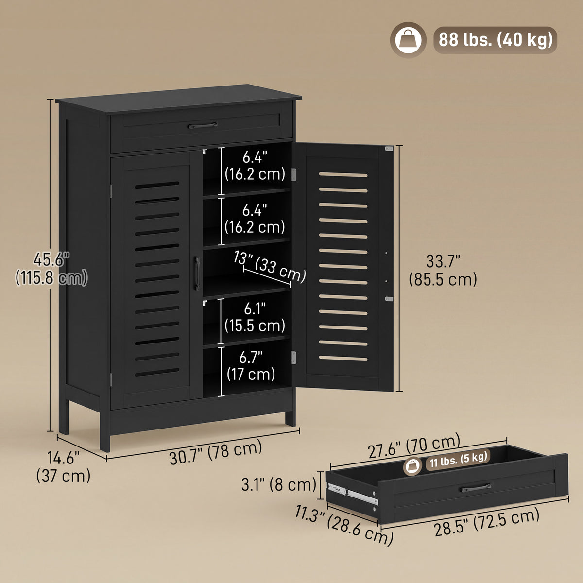 Shoe Cabinet with Louvered Doors and Drawer