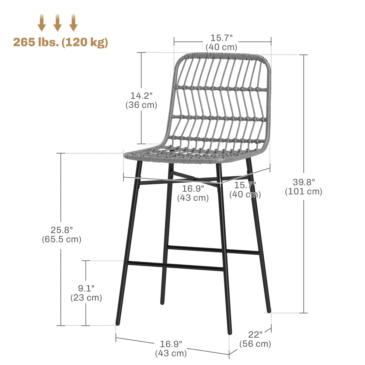 Rattan Counter Height Bar Stools Set of 2