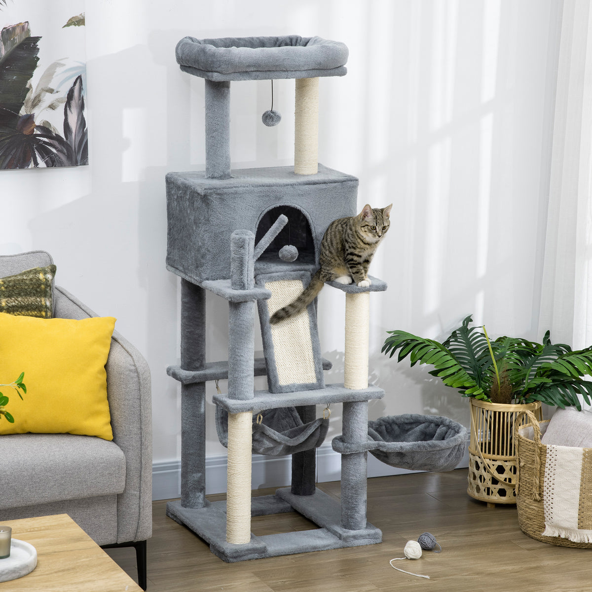 Multi-level cat tree with sisal scratching posts