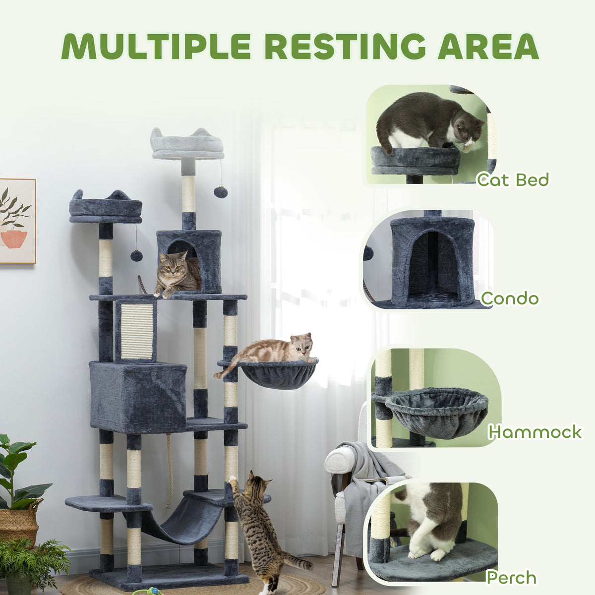 Árbol para gatos multinivel de 81 pulg. con rascadores