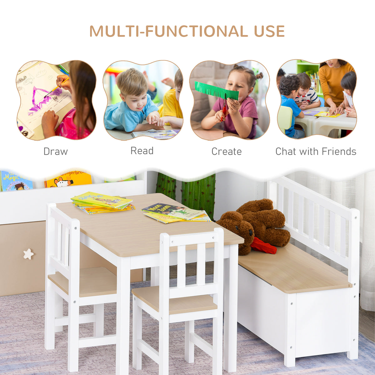 Kids Wooden Table and Chair Set — Set of 4