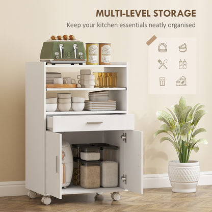 Kitchen cart on wheels with storage and drawer