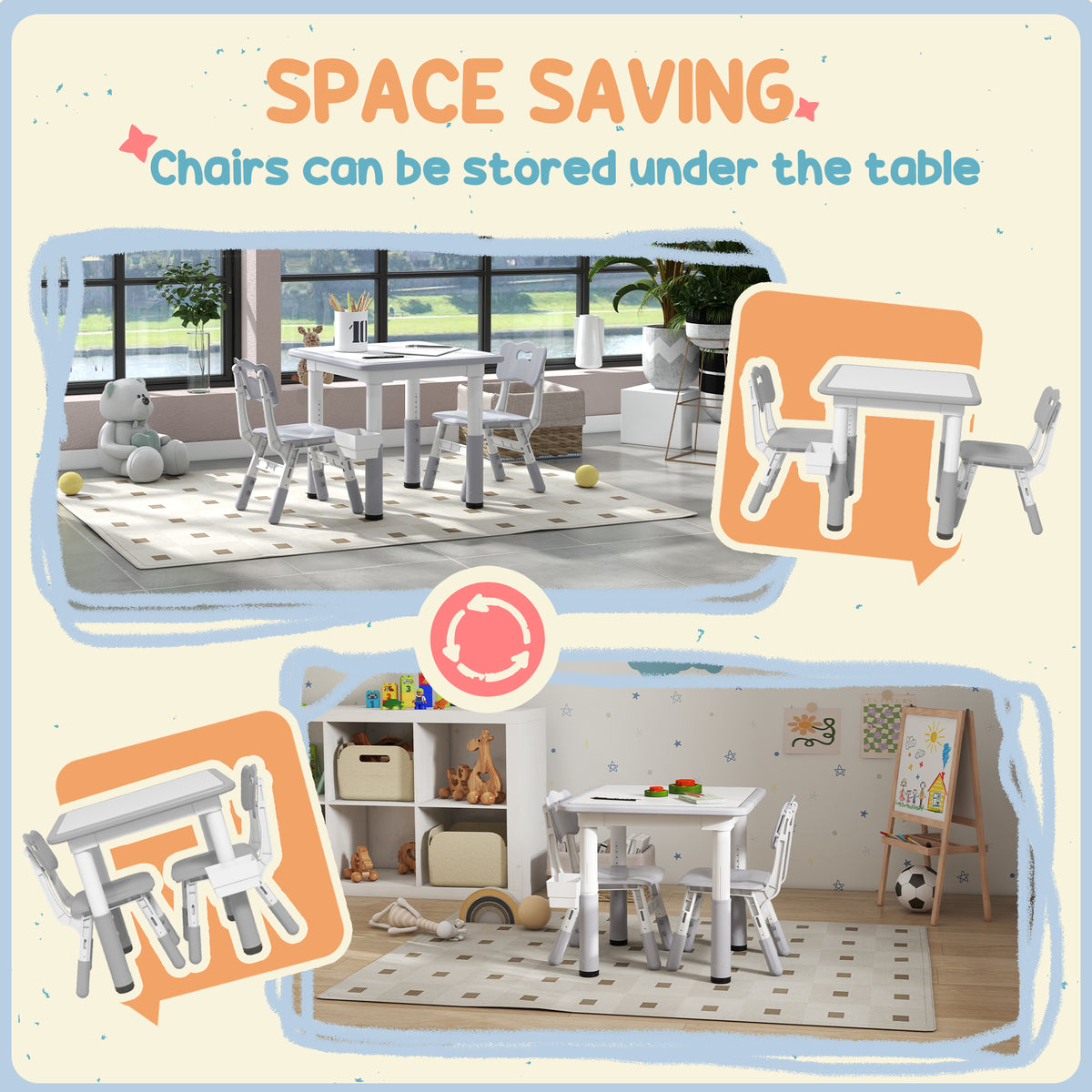 Kids Table and Chairs Set Adjustable — Set of 3
