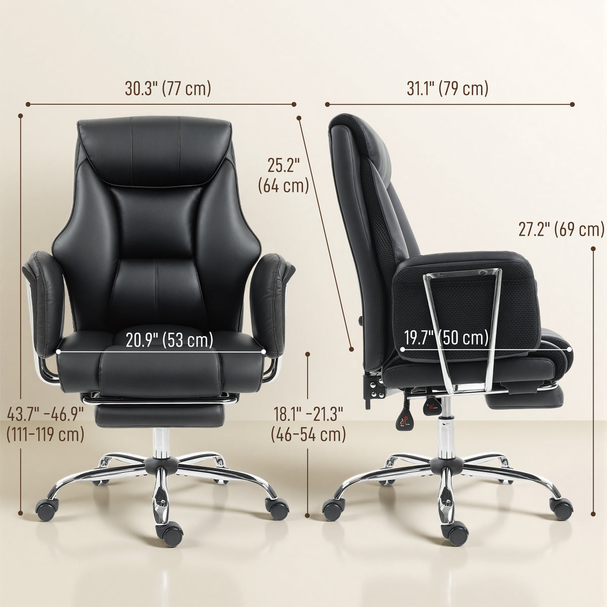 Reclining ergonomic office chair with footrest