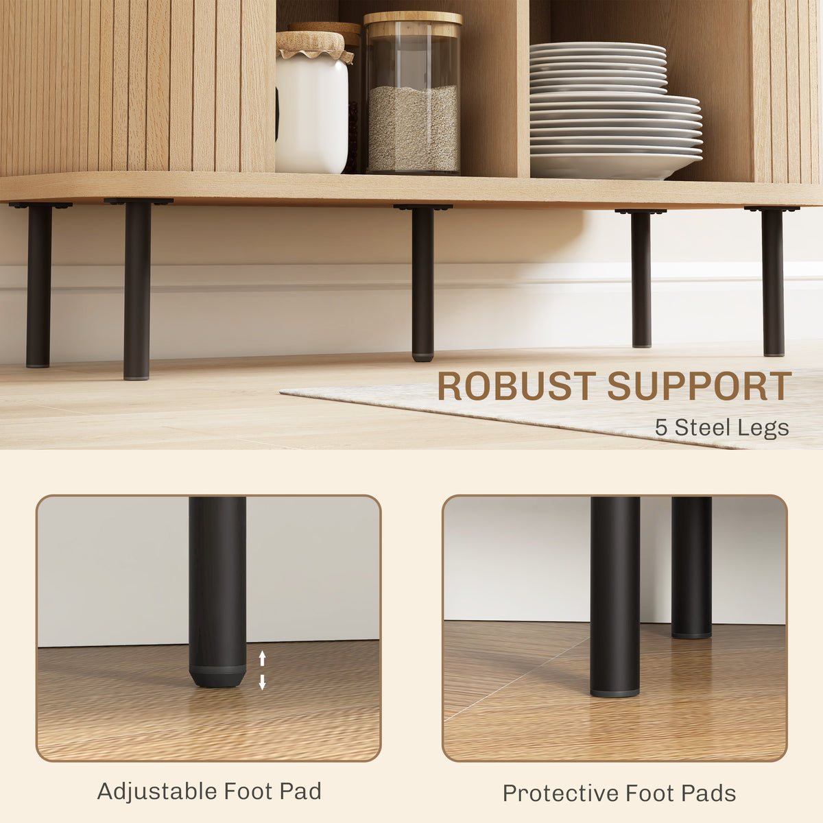 Nordic Sideboard Cabinet Slatted Tambour Doors Metal Legs
