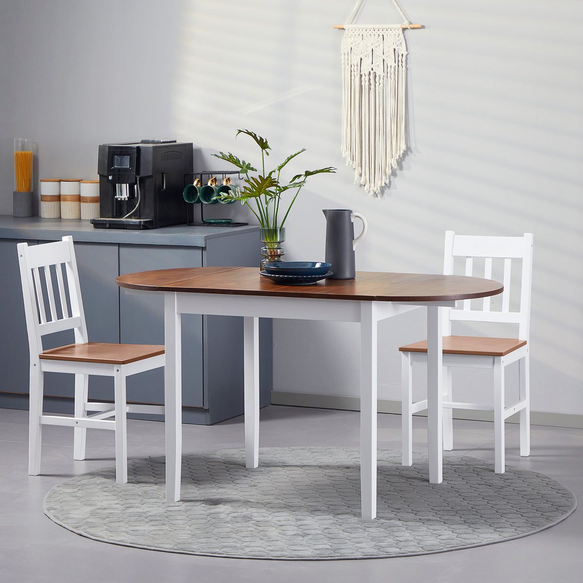 Mesa de comedor abatible de pino macizo para espacios pequeños