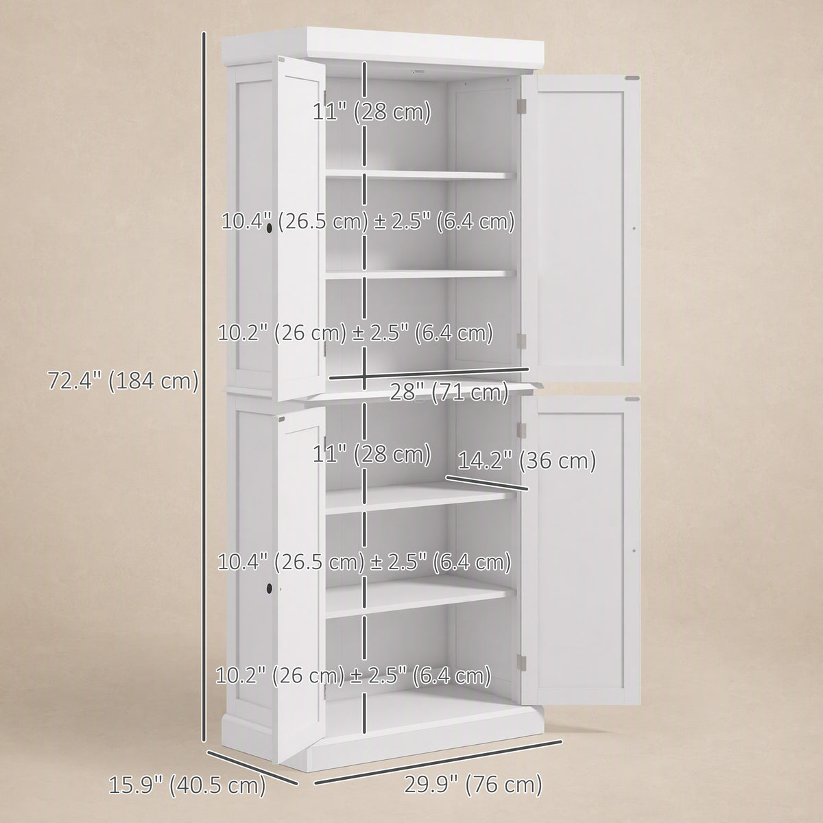 Kitchen Pantry Cabinet 6-Tier 4 Magnetic Doors