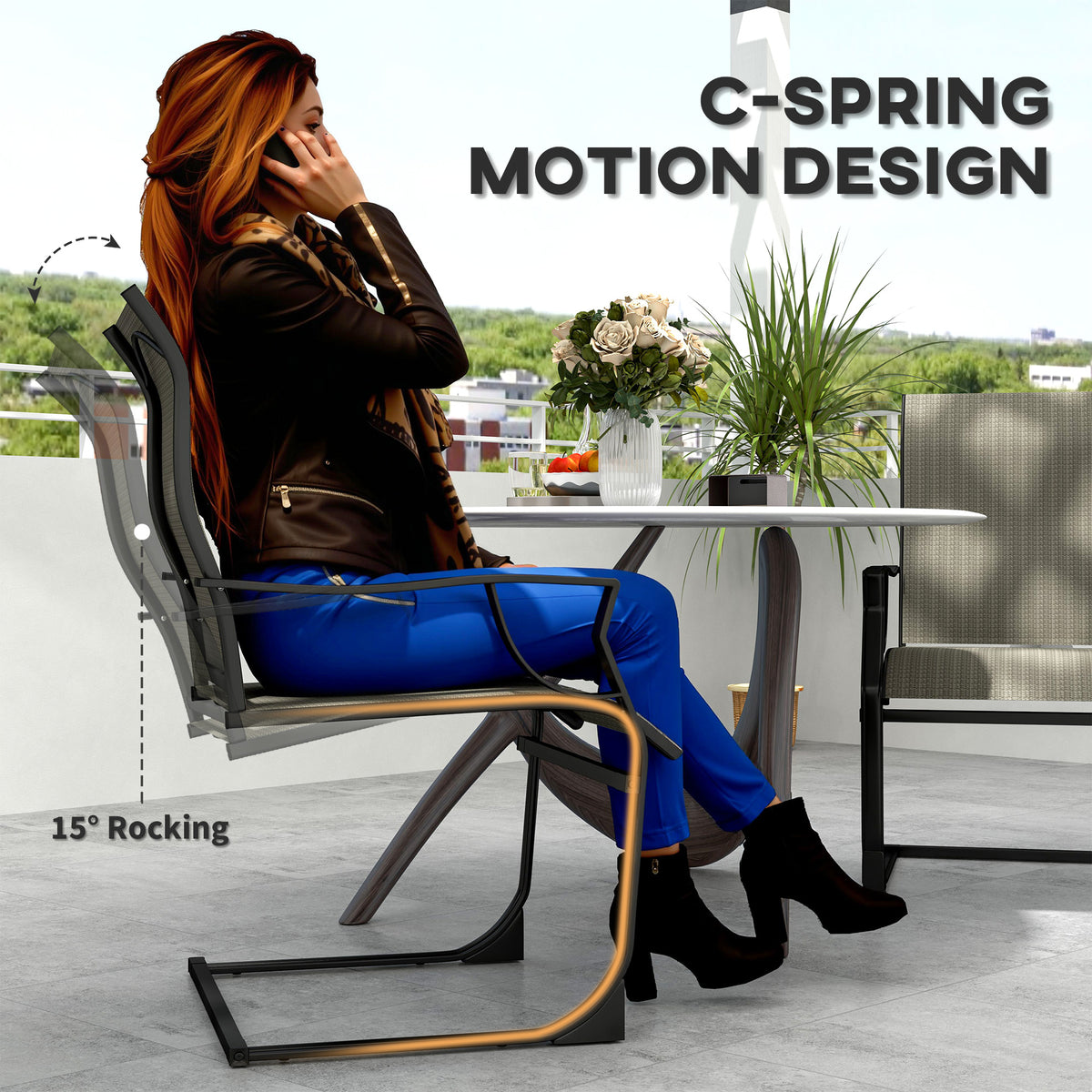 C Spring Patio Chairs High Backrest Set of 2