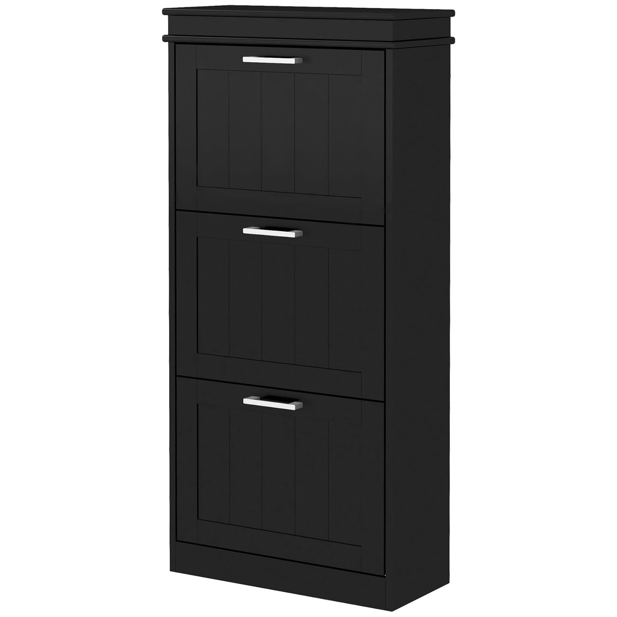 Narrow shoe cabinet with three flip drawers