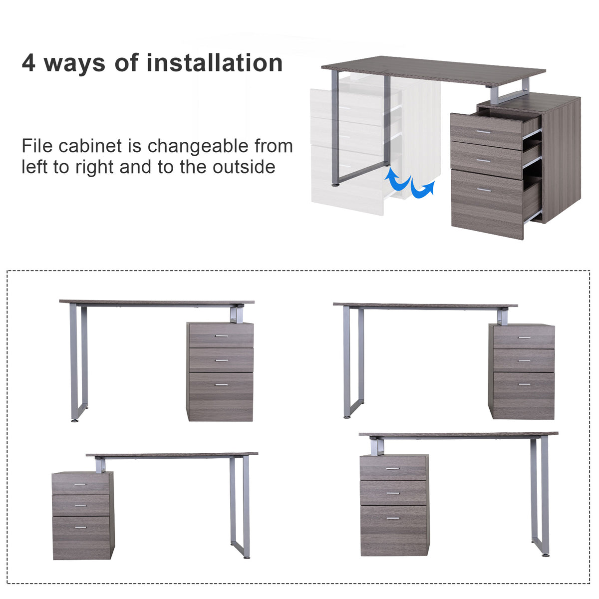 Computer Desk Removable Drawers 47 inches