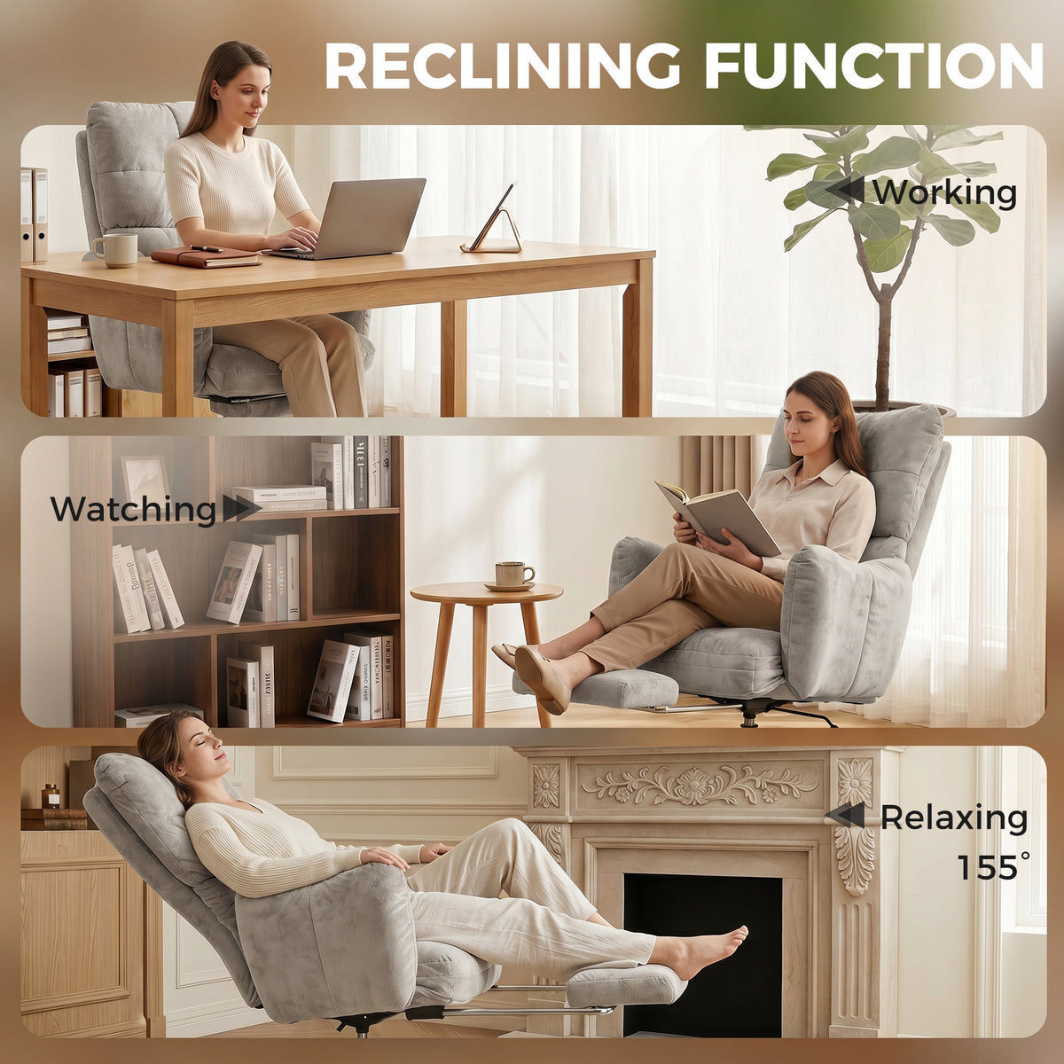 Chaise de bureau ergonomique inclinable avec repose-pieds — photo 5