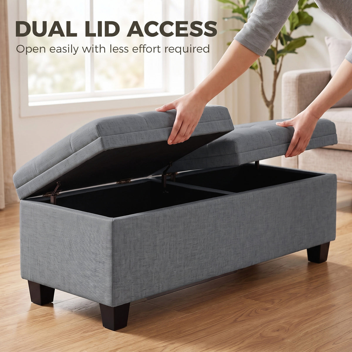 Tufted Storage Bench with Dual Lids