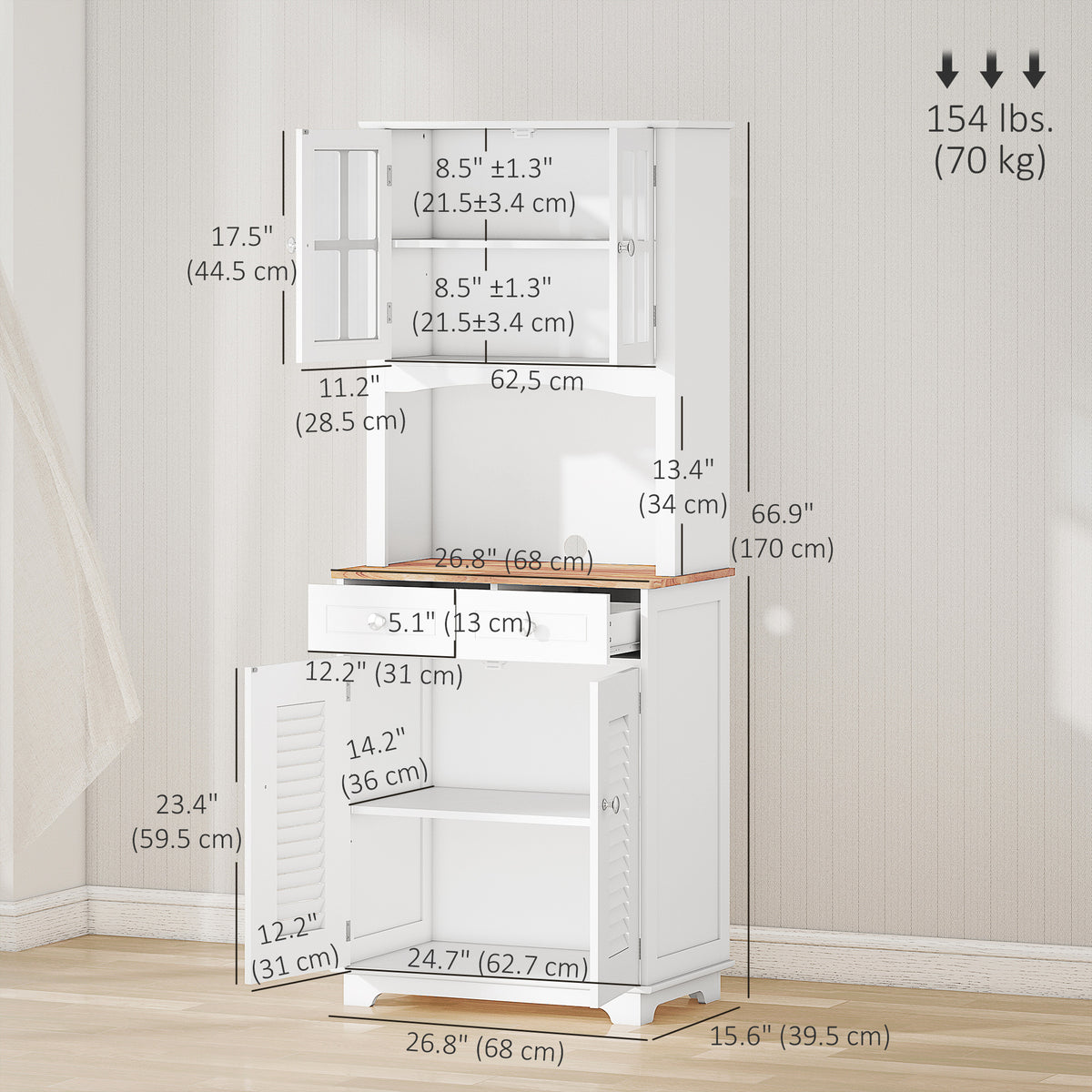Aparador de cocina estilo costero con puertas de vidrio