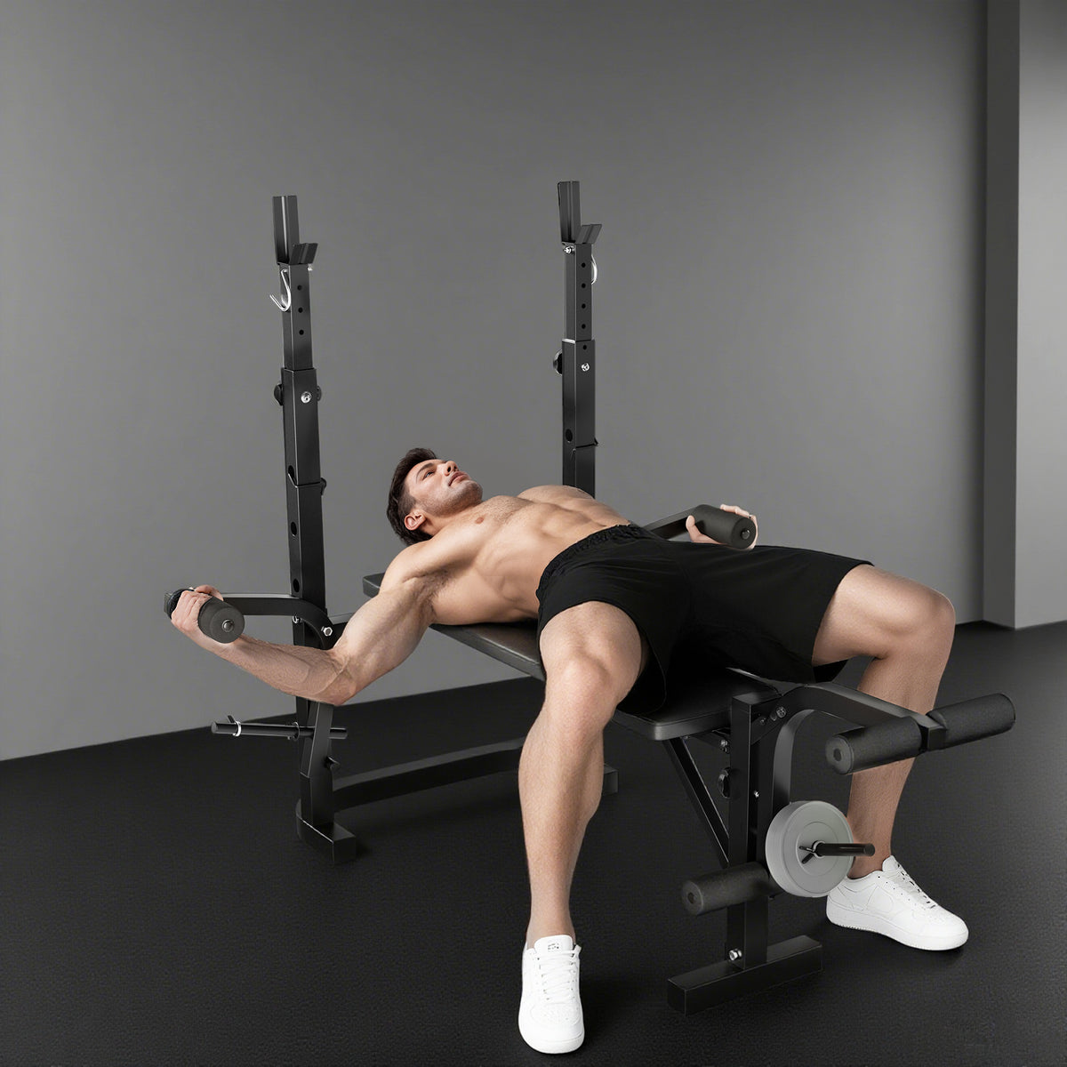 Adjustable all-in-one weight bench with rack