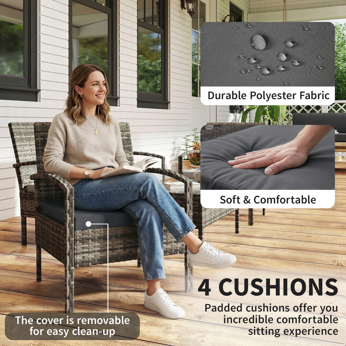 4-Piece Patio Conversation Set with Tempered Glass Table