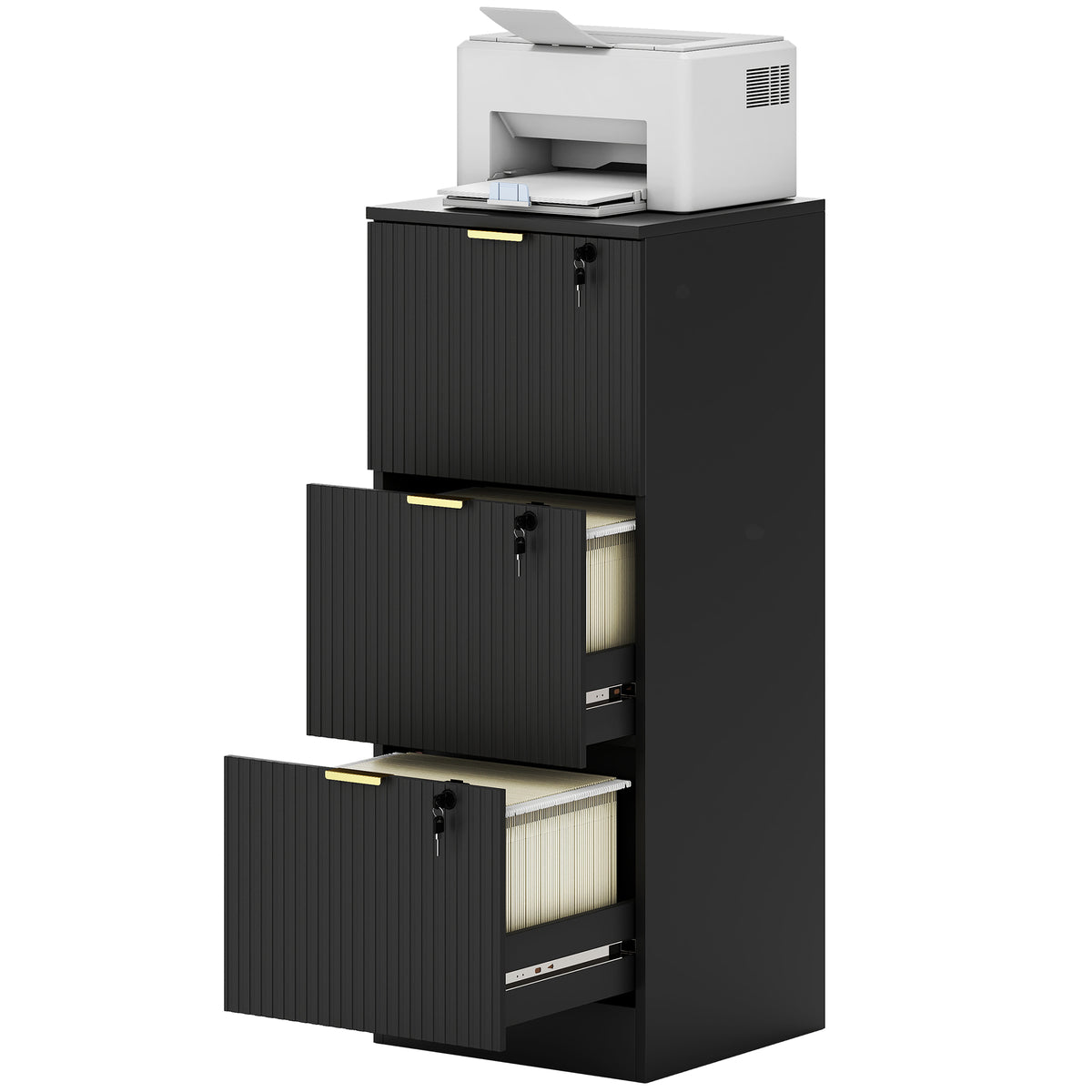 Lockable 3-Drawer Fluted Filing Cabinet for A4 Letter Files
