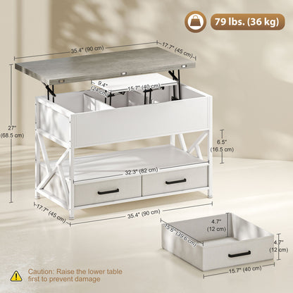 Modern lift top coffee table with storage drawers