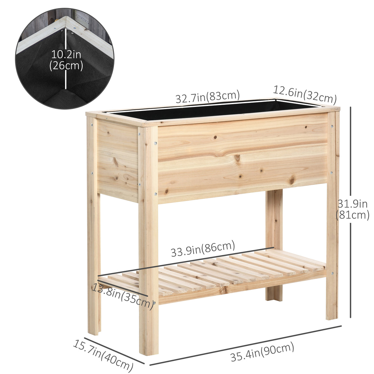 Elevated Planter Box with Storage Shelf 36 x 16 inches