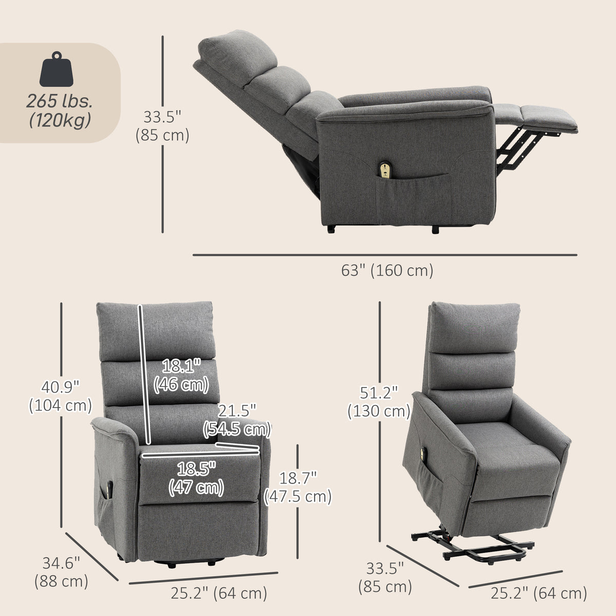 Sillón elevador eléctrico reclinable con mando a distancia