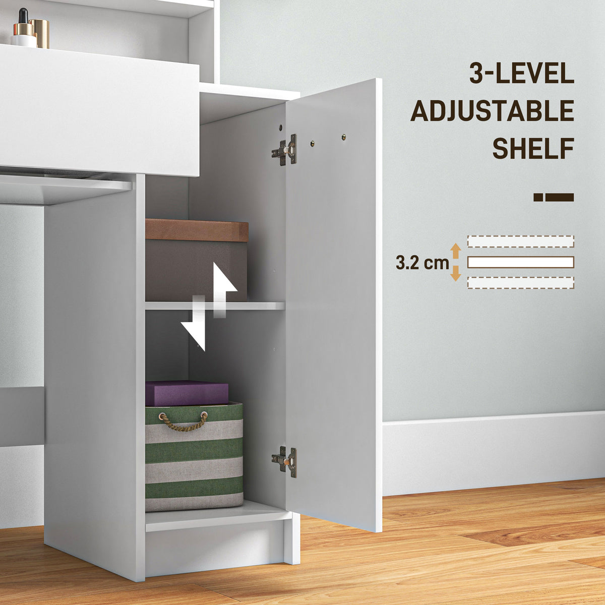 Vanity Set with Mirror and Stool