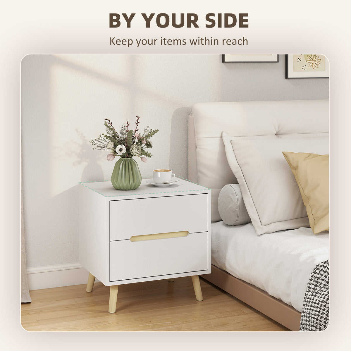 Modern 2-Drawer Nightstand with Wood Legs